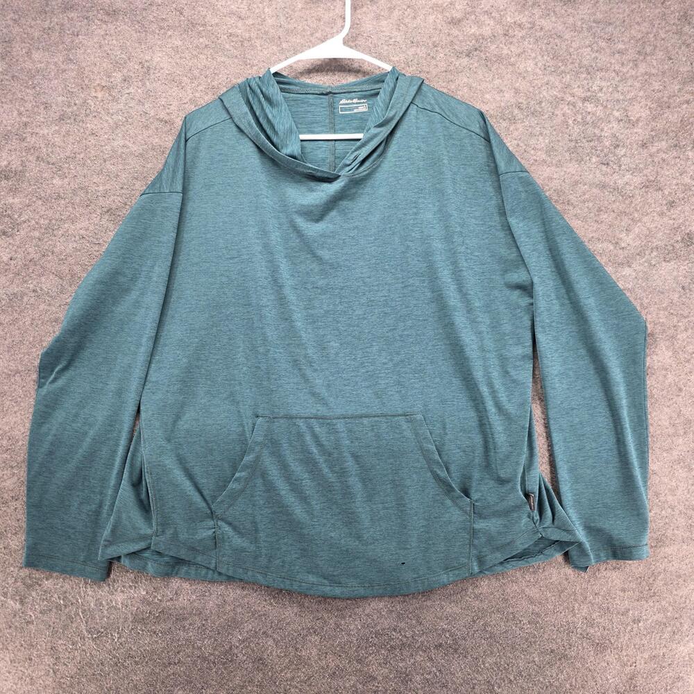 Eddie Bauer Hoodie Womens L Green Pullover Hooded Lightweight Raglan Sleeve
